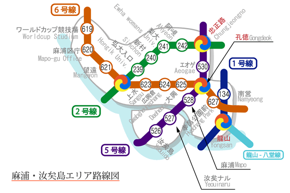 麻浦・汝矣島エリア路線図